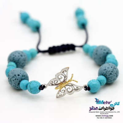 دستبند طلا و سنگ - طرح پروانه