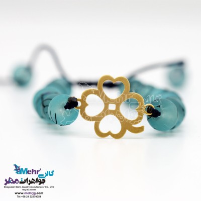 دستبند طلا و سنگ - طرح شبدر چهار برگ