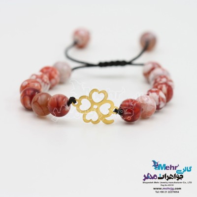 دستبند طلا و سنگ - طرح شبدر چهار برگ