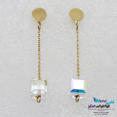 گوشواره طلا - سنگ سواروسکی مکعب