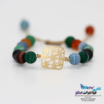 دستبند طلا و سنگ - طرح گل یاسمن
