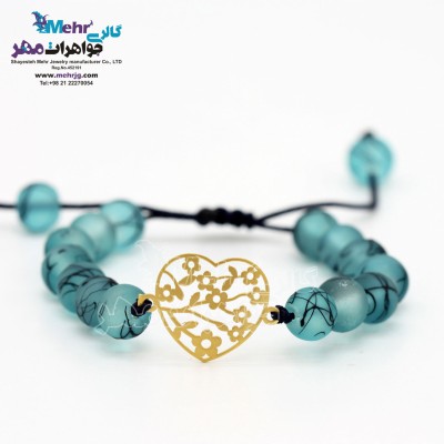 دستبند طلا و سنگ - طرح قلب و گل