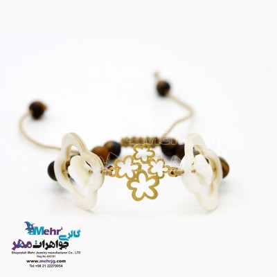 دستبند طلا و سنگ - طرح گل