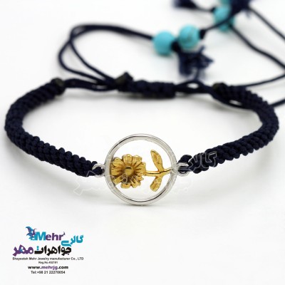 دستبند طلا و بافت - طرح شاخه‌ی گل