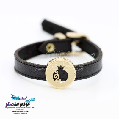 دستبند طلا و چرم - طرح انار