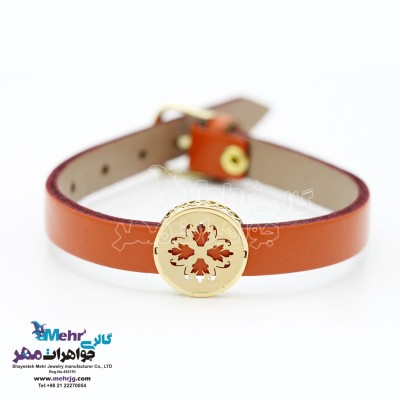 دستبند طلا و چرم - طرح گل