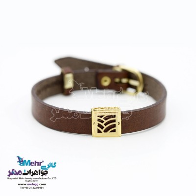 دستبند طلا و چرم - طرح هندسی