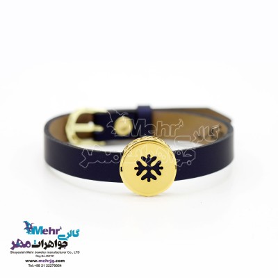 دستبند طلا و چرم - طرح برف