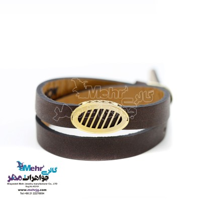 دستبند طلا و چرم - طرح هندسی