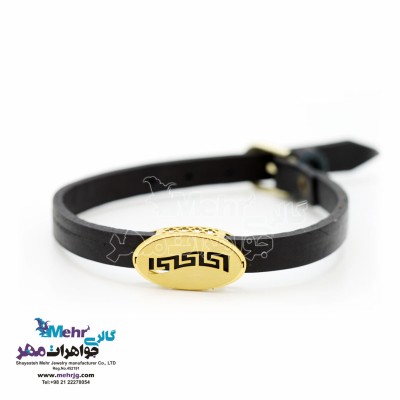 دستبند طلا و چرم - طرح ورساچه