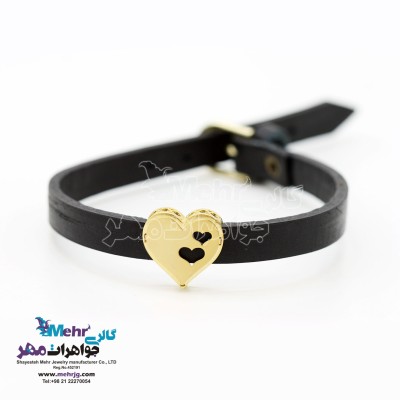 دستبند طلا و چرم - طرح قلب