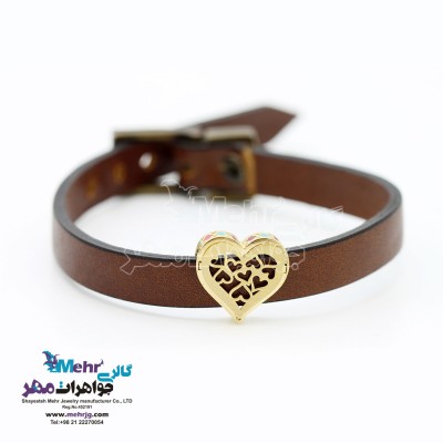 دستبند طلا و چرم - طرح قلب