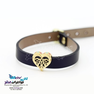 دستبند طلا و چرم - طرح قلب