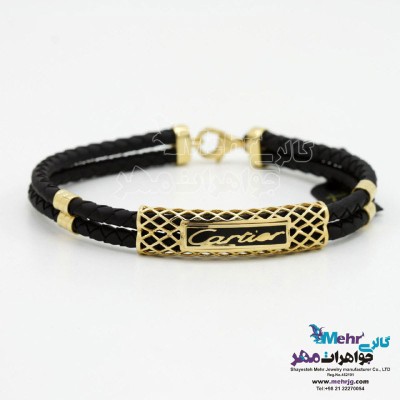 دستبند طلا و چرم - طرح کارتیه