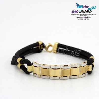 دستبند طلا و چرم - طرح رولکس
