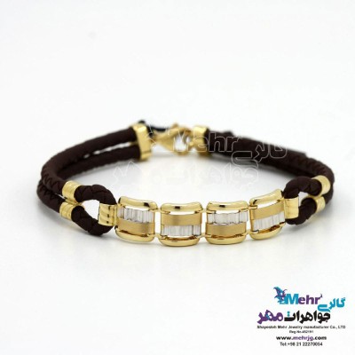 دستبند طلا و چرم - طرح رولکس