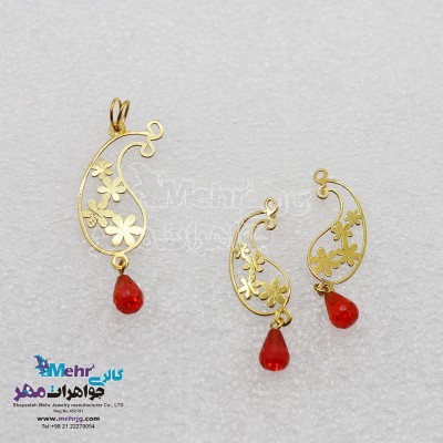 نیم ست طلا - آویز و گوشواره - طرح بته‌جقه