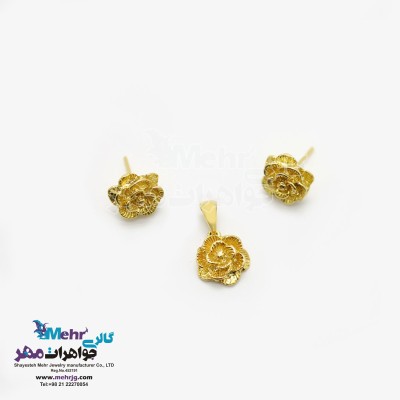 نیم ست طلا - آویز و گوشواره - طرح گل
