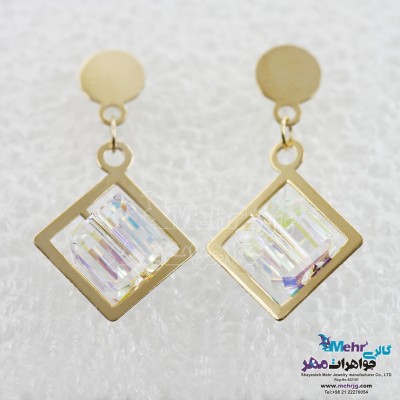 گوشواره طلا - سنگ سواروسکی مکعب