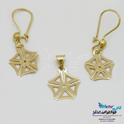 نیم ست طلا - آویز و گوشواره - طرح گل