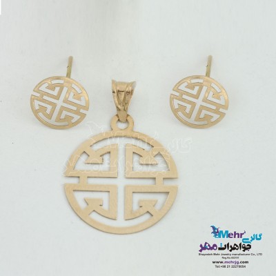 نیم ست طلا - آویز و گوشواره - طرح هندسی