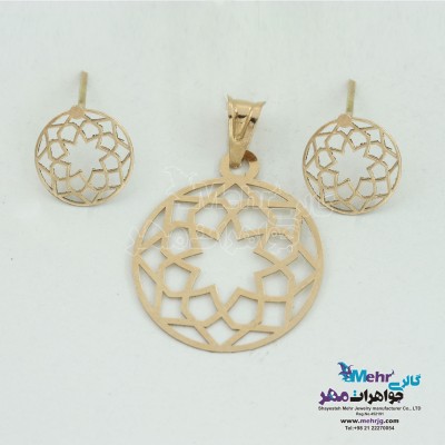 نیم ست طلا - آویز و گوشواره - طرح شمسه