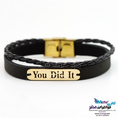 دستبند طلا و چرم - طرح موفقیت