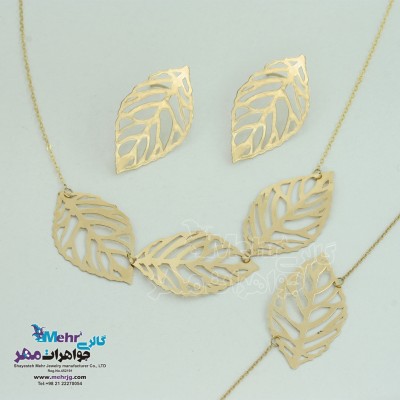 سرویس طلا - گردنبند و گوشواره و دستبند - طرح برگ