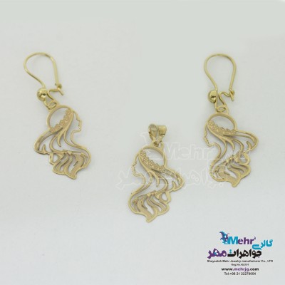 نیم ست طلا - آویز و گوشواره - طرح نیمرخ