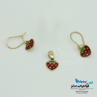 نیم ست طلا - آویز و گوشواره - طرح توت فرنگی