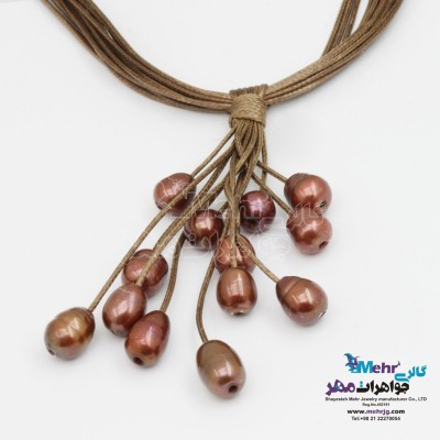 گردنبند طلا و چرم - طرح خوشه ای