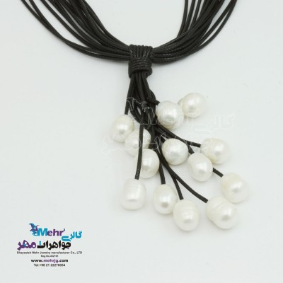 گردنبند طلا و چرم - طرح خوشه ای