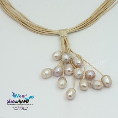 گردنبند طلا و چرم - طرح خوشه ای