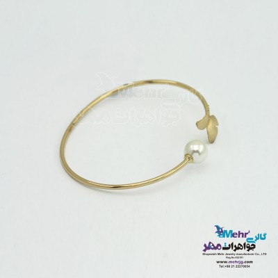 دستبند النگویی طلا - طرح پروانه و مرواریدنشان