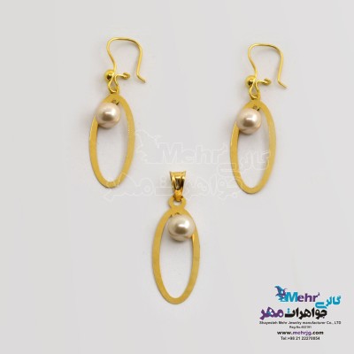 نیم ست طلا - آویز و گوشواره - طرح هندسی