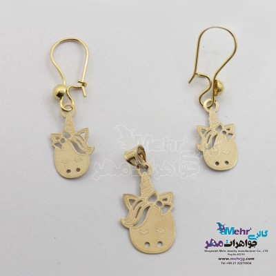 نیم ست طلا - آویز و گوشواره - طرح یونیکورن