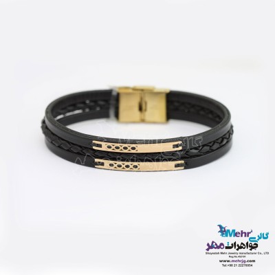 دستبند طلا و چرم - طرح هندسی