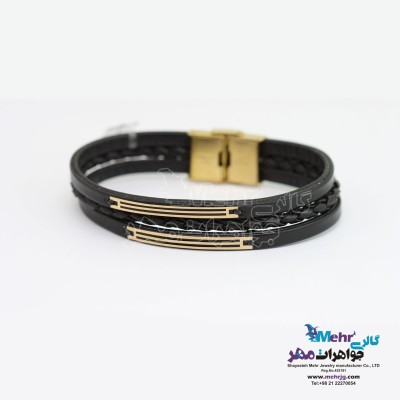 دستبند طلا و چرم - طرح هندسی