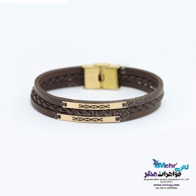 دستبند طلا و چرم - طرح هندسی