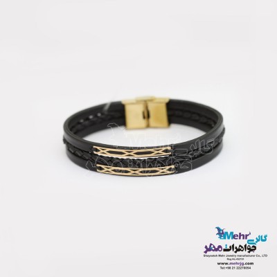 دستبند طلا و چرم - طرح هندسی