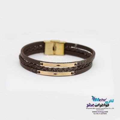 دستبند طلا و چرم - طرح هندسی