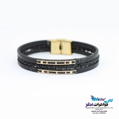 دستبند طلا و چرم - طرح هندسی