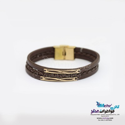 دستبند طلا و چرم - طرح هندسی