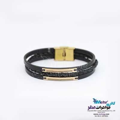 دستبند طلا و چرم - طرح هندسی