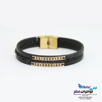 دستبند طلا و چرم - طرح هندسی