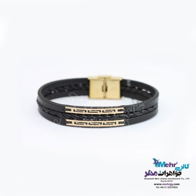 دستبند طلا و چرم - طرح رومی