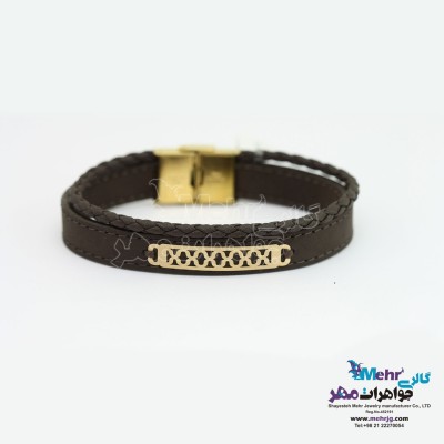 دستبند طلا و چرم - طرح هندسی