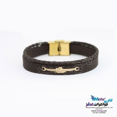 دستبند طلا و چرم - طرح فروهر