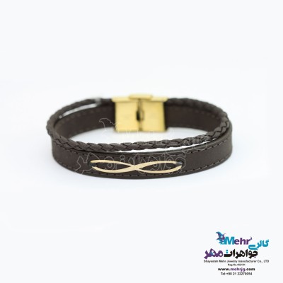دستبند طلا و چرم - طرح بینهایت