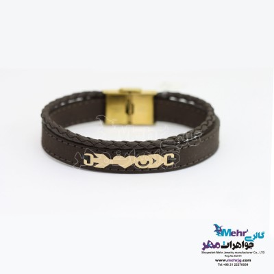 دستبند طلا و چرم - طرح قلب